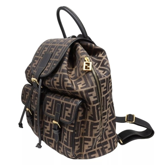 Fendi Zucca Bag Pack Canvas Leather Brown Black Backpack Rucksack with COA - Picture 2 of 16